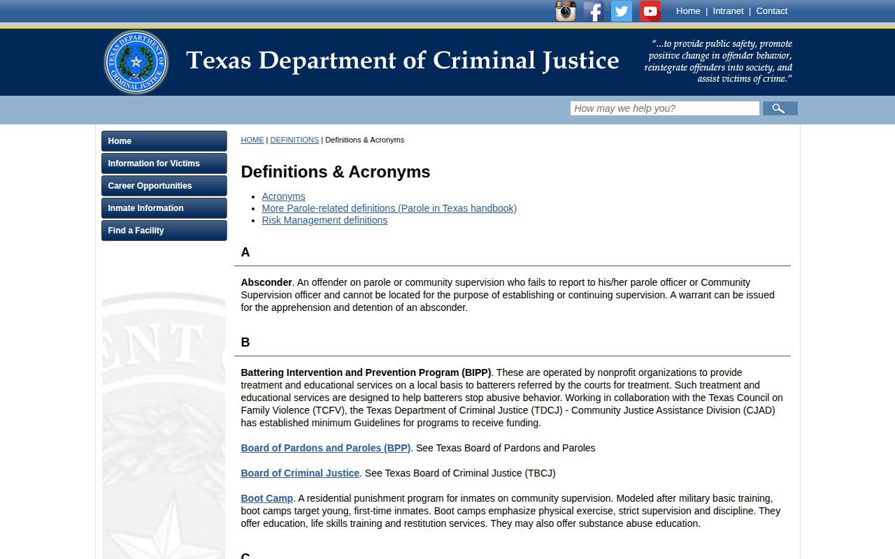Moore County inmate release date definitions from TDCJ